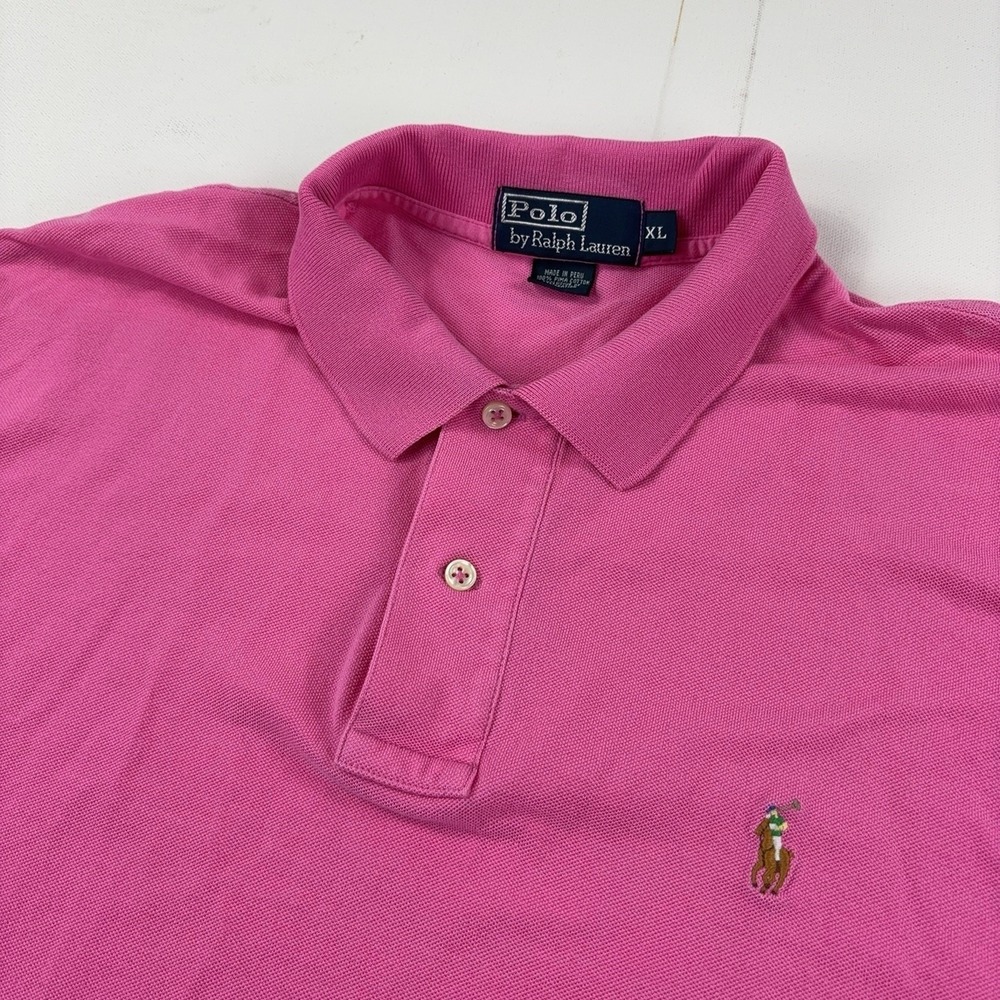 Vintage Ralph Lauren Polo Shirt Mens XL Pink Pima Cotton Knit Short Sleeve